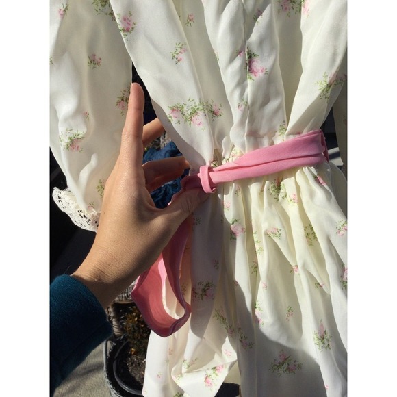 Vintage Love dress girls L 10 white floral pink lace 80s 90s cottagecore lace - Picture 11 of 13